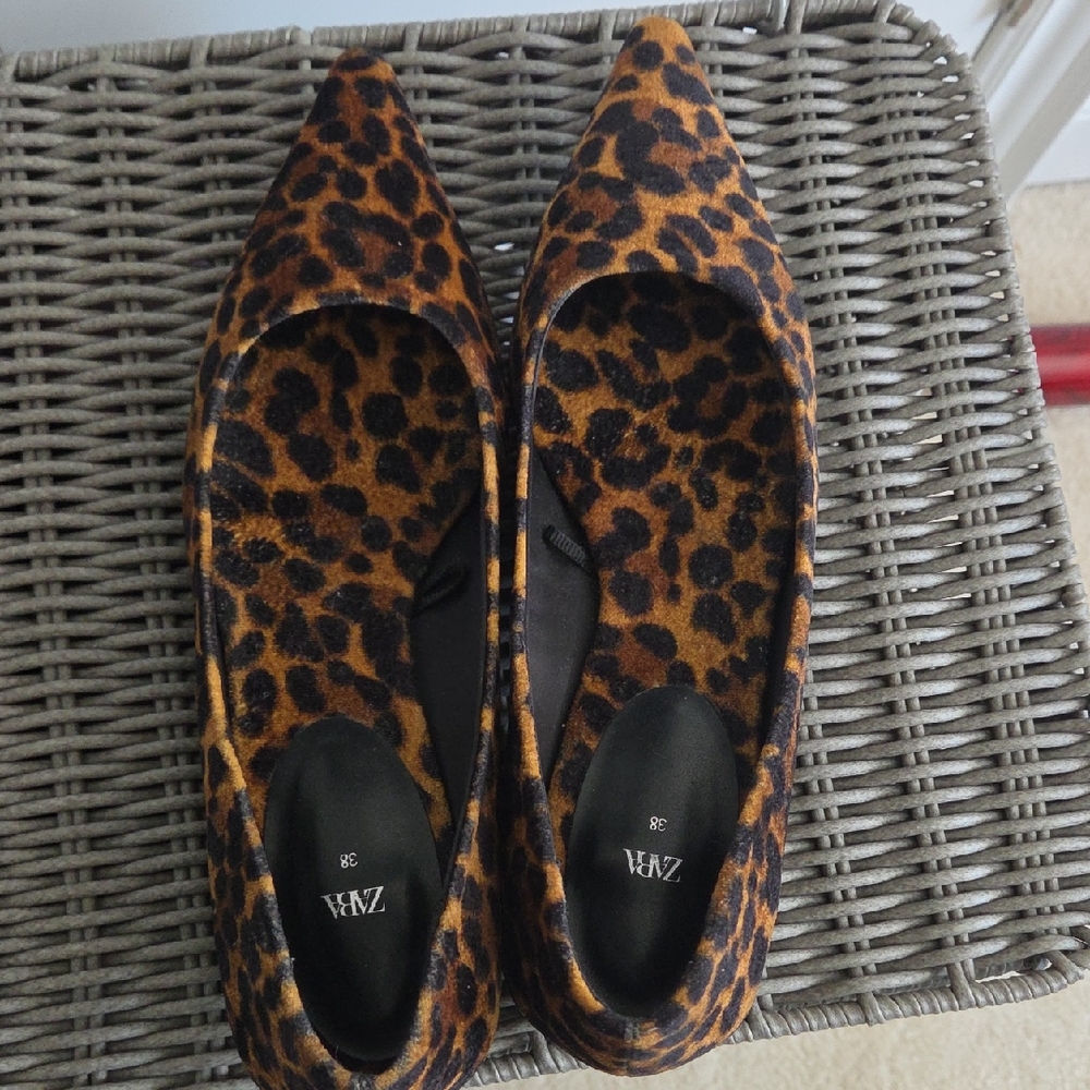 Zara Leopard Print Pointed Toe Mules - Brown & Black